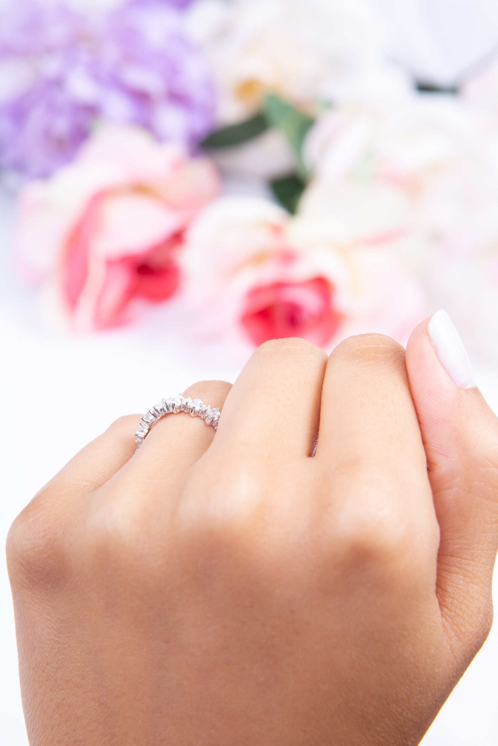 Flower Eternity Ring (SILVER)【Light】 2.49 Ctw Diamond Simulant Flower Ring. Full Eternity Ring