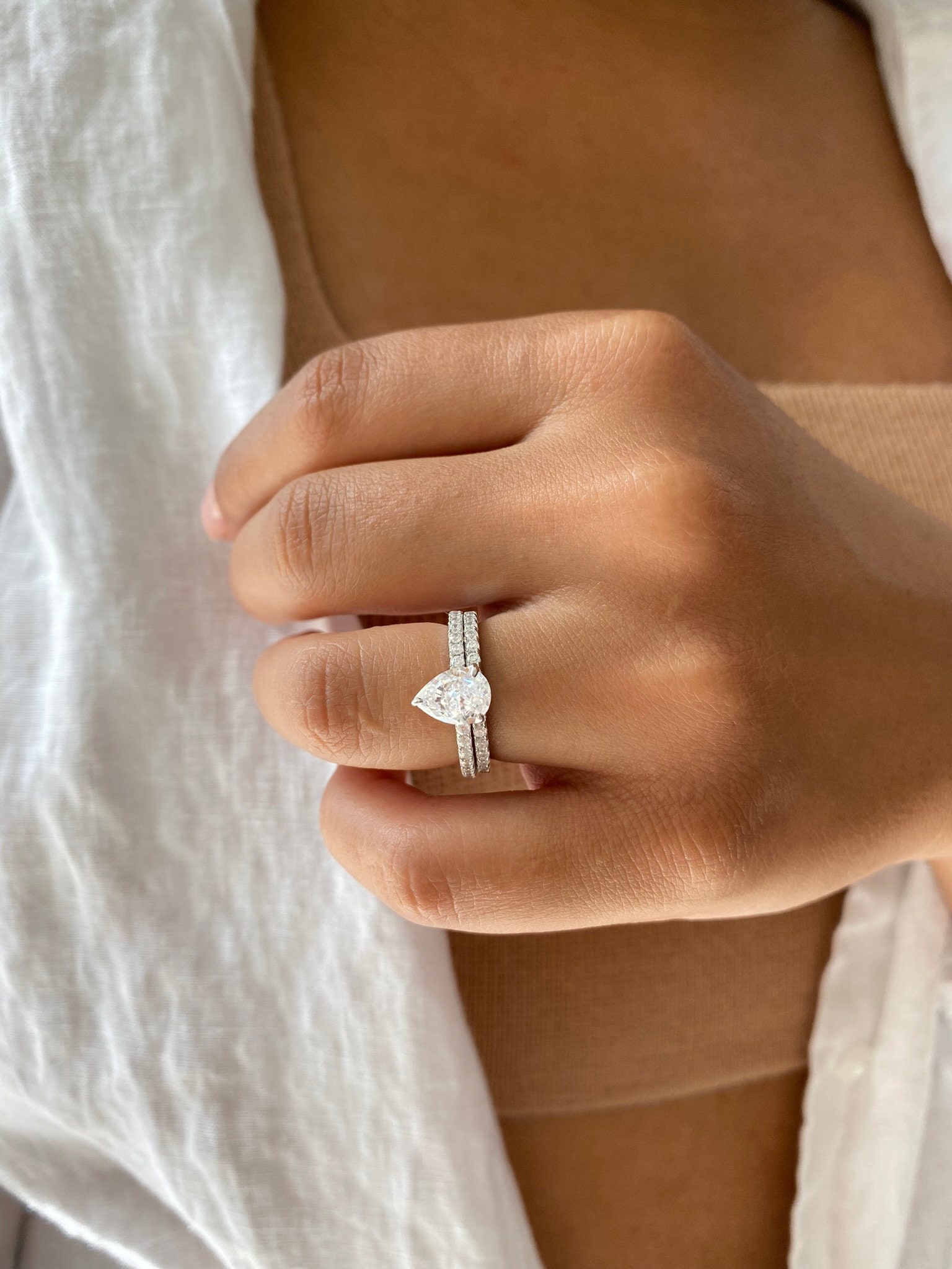 Pre-Notched 9x6 Pear Solitaire Designer Ring Setting – 925 Sterling Silver, Made USA