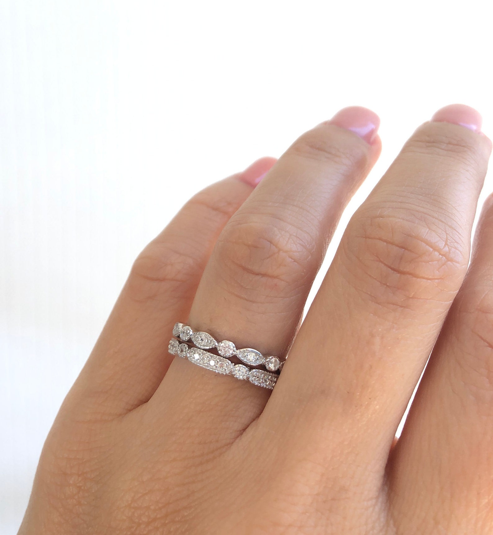 Sterling Silver Wedding Bands. Unique Silver Wedding Ring Set. Etsy