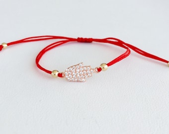 Bracciale Hamsa Mano Di Fatima Regolabile Portafortuna – Amuleto Cabala In Corda Rossa Intrecciata, Gioiello Unisex