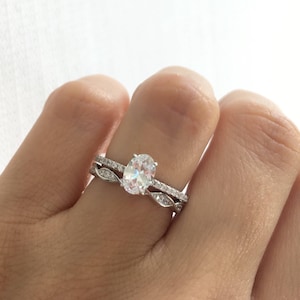 Oval Art Deco Wedding Set. Sterling Silver Finest Quality Cz Wedding Ring Set. Half Eternity Band Ring. Oval Engagement Ring.
