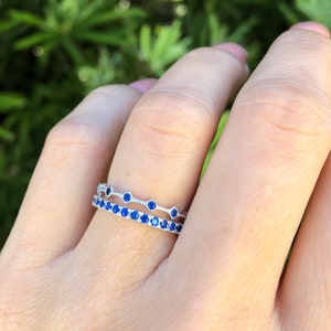 Blue Sapphire Ring Set. Sterling Silver Blue Sapphire Full Eternity Bands. Stackable Rings. September Birthstone Ring. Sizes 3-10.