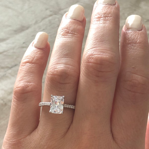 1.5 Carat Radiant Cut Engagement Ring. Radiant Engagement Ring. Anniversary Ring. Sterling Silver Radiant Cut Wedding Ring. Promise Ring.