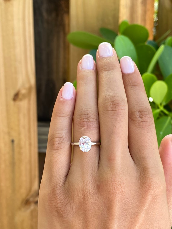 Simple Silver Diamond Ring, Sterling Silver Hammered Band, Conflict Free Solitaire  Diamond Ring, Dainty Silver Diamond Ring - Etsy