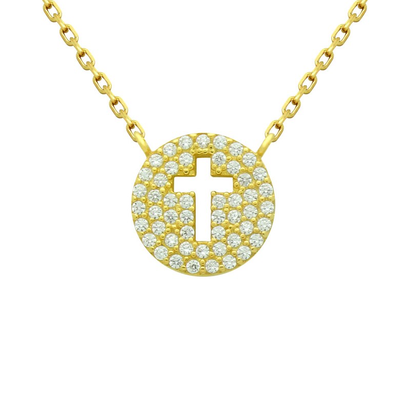 Sterling Silver Pave Disc Necklace. Cross Necklace. Circle Etsy