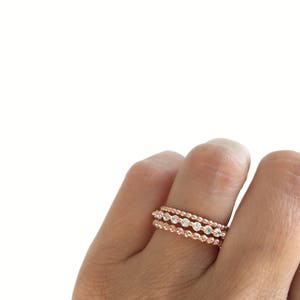 Rose Gold Eternity Band Ring And Beaded Ring Set. Stacking Rings. Rose Gold Stackable Rings. Wedding Bands Packed In A Luxury Gift Box. image 2