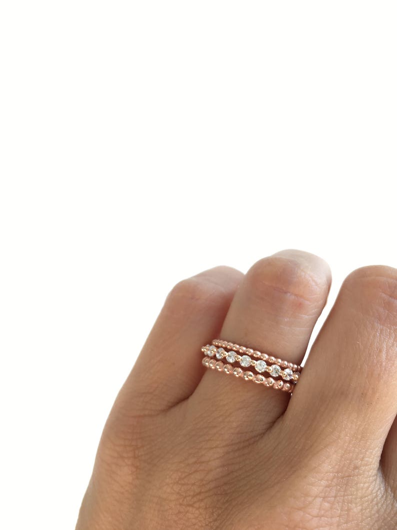 Rose Gold Eternity Band Ring And Beaded Ring Set. Stacking Rings. Rose Gold Stackable Rings. Wedding Bands Packed In A Luxury Gift Box. image 2