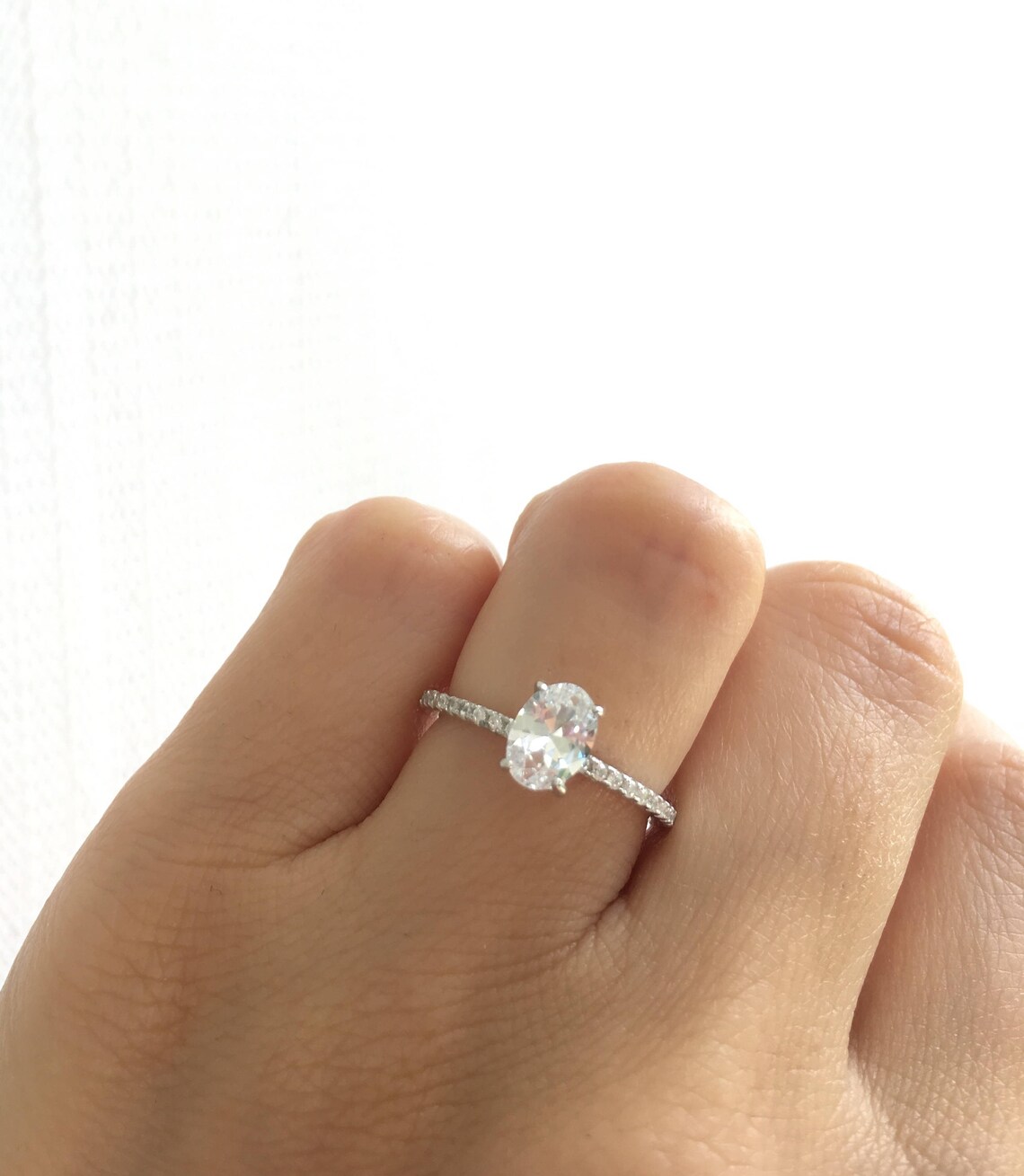 Oval Engagement Ring. Oval Accented Solitaire Ring. High Etsy