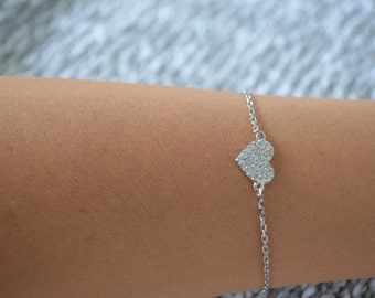Heart bracelet. Cz silver heart bracelet. Sterling silver heart bracelet.