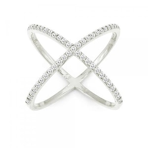 Anelli incrociati in argento sterling, anello incrociato, anello incrociato in argento, anello incrociato a X, anello incrociato con zirconi cubici, anello incrociato, anelli a X.