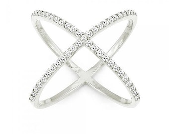 Sterling silver criss cross rings, criss cross ring, silver criss cross ring, X cross ring, CZ criss cross ring, crisscross ring, X rings.