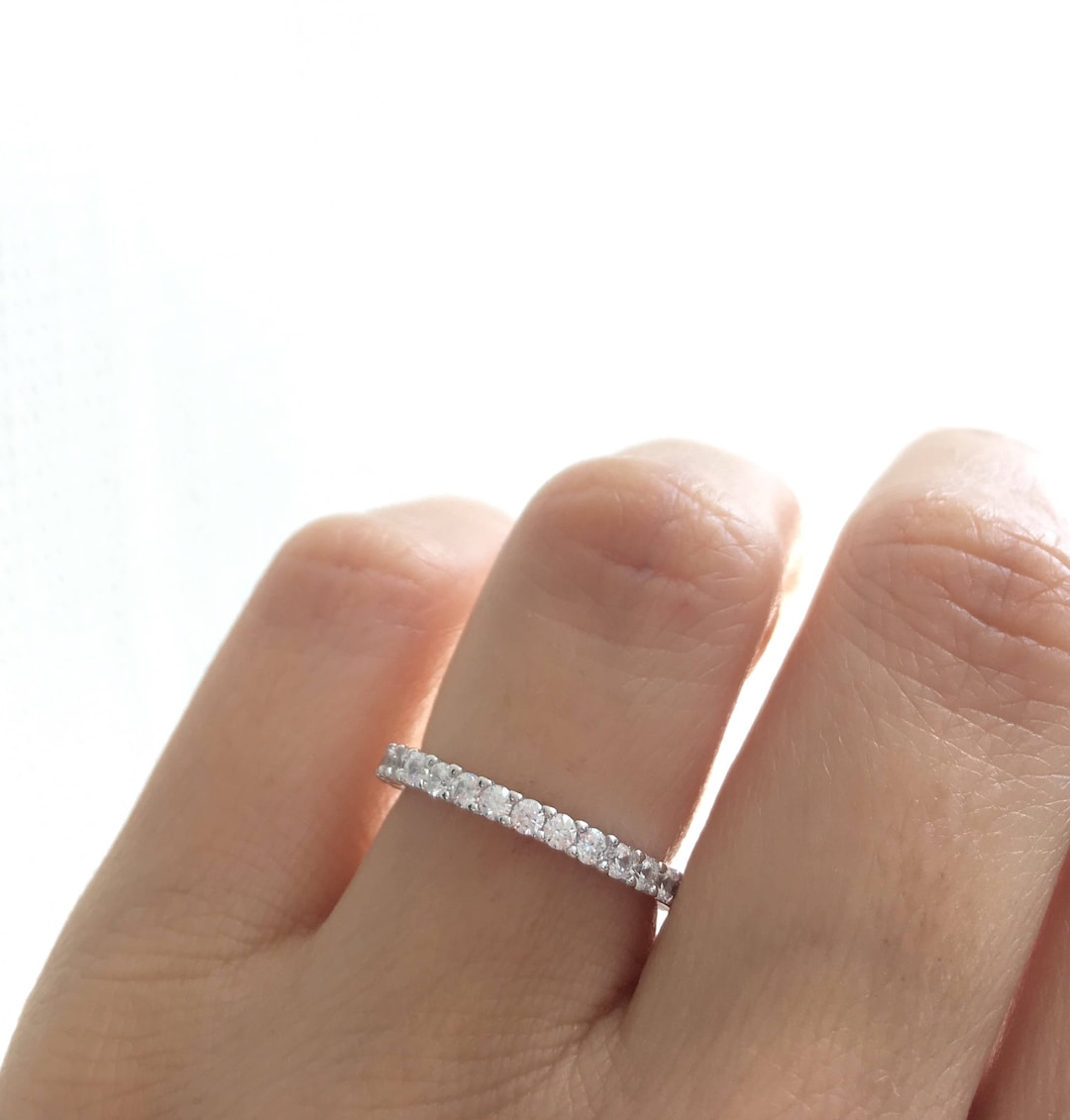 Round Cz Eternity Ring. High Quality Sterling Silver Rhodium Plated