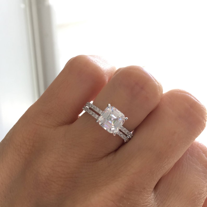 Wedding Ring Set. Asscher Cut Engagement Ring. Sterling Silver Etsy