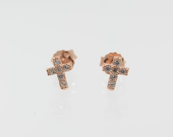 Mini cross earrings. Sterling silver mini cross stud earrings. Gold dainty cross stud earrings. Rose gold mini cross stud earrings.