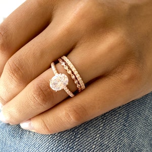 2.25 Ct Oval Engagement Ring. Wedding Ring Set. Rose Gold Bridal Rings. Eternity Band. 3.50 ctw Wedding Ring Set. Anniversary Rings.