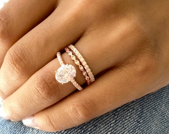 2.25 Ct Oval Engagement Ring. Wedding Ring Set. Rose Gold Bridal Rings. Eternity Band. 3.50 ctw Wedding Ring Set. Anniversary Rings.
