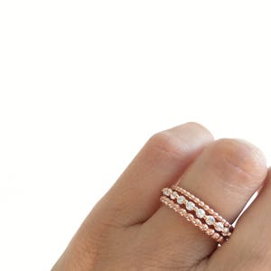 Rose Gold Eternity Band Ring And Beaded Ring Set. Stacking Rings. Rose Gold Stackable Rings. Wedding Bands Packed In A Luxury Gift Box. image 3