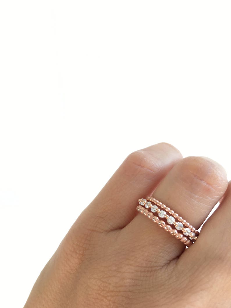 Rose Gold Eternity Band Ring And Beaded Ring Set. Stacking Rings. Rose Gold Stackable Rings. Wedding Bands Packed In A Luxury Gift Box. image 3