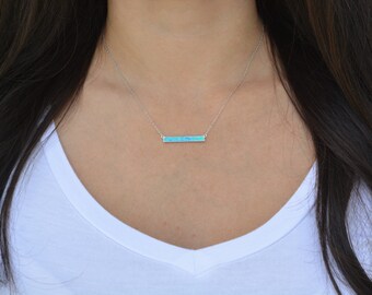 Sterling Silver Plumeria Flower Bar Necklace With Synthetic Blue Opal - 18" Adjustable Box Chain, Gift Box Included