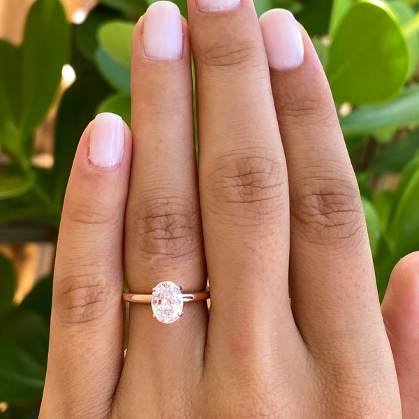 Classic 1 Carat Rose Gold Oval Engagement Ring. Rose Gold Engagement Ring. Diamond Simulant. Solitaire Ring. Oval Wedding Ring. Promise Ring