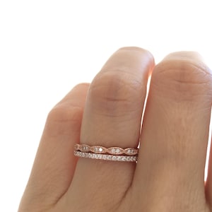 Art Deco Wedding Band And Half Eternity Band Set. Rose Gold Wedding Band Set. Wedding Rings. Stacking Rings Packed In A Luxury Gift Box.