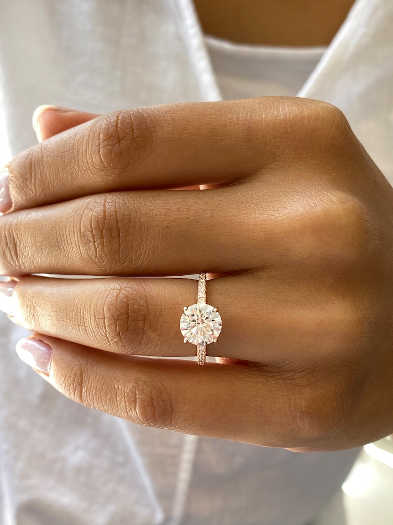 Classic 2.25 Carats Rose Gold Engagement Ring. Round Solitaire Ring. Wedding Ring. High Quality Engagement Ring. Rose Gold Promise Ring. image 5