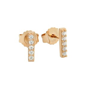 Small cz bar earrings. Mini bar earrings. Silver cz mini bar earrings. Gold cz mini bar earrings. Stud earrings. Mini bar stud earrings.