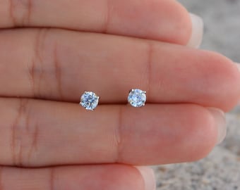 Sterling Silver Stud Earrings. Premium  Quality Cz Small Studs. 4mm Round Basket Cz Stud Earrings. Classic Round Silver Stud Earrings.
