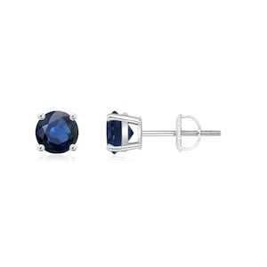 4mm Blue Sapphire Studs. Gemstone Earrings. September Birthstone Earrings. Sterling Silver Blue Sapphire Earrings. Small Round Silver Studs.
