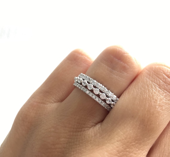 s7 14K Gold Sterling Silver Stack Eternity Band Rings s7 14K Gold Sterling Silver Stack Eternity Band Rings