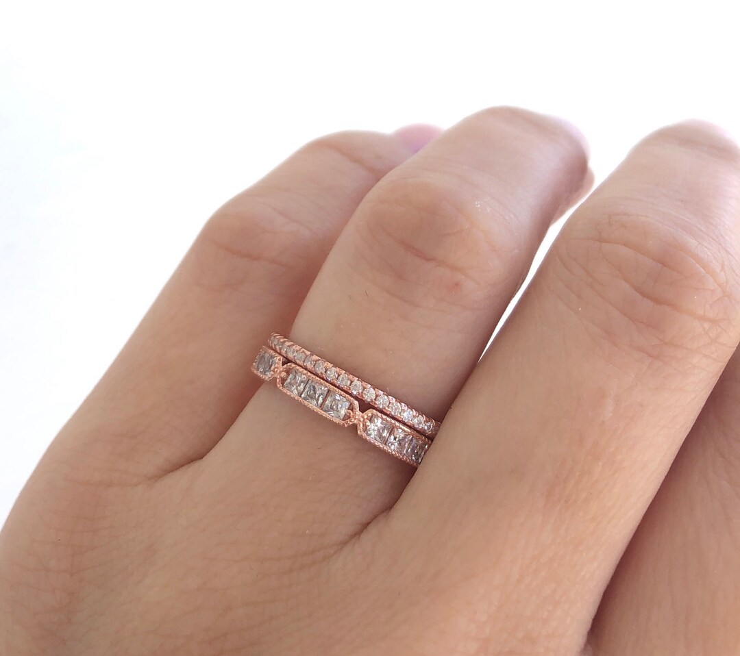 Rose Gold Wedding Bands. Rose Gold Ring Set. Rose Gold Eternity Ring