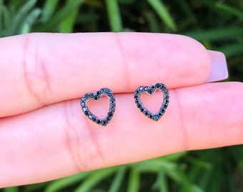 ●SCALETTO● SETSilver925 SDJ001 Mini Black Heart Earrings Small Heart Earrings. Heart Stud Earrings. Black CZ Earrings