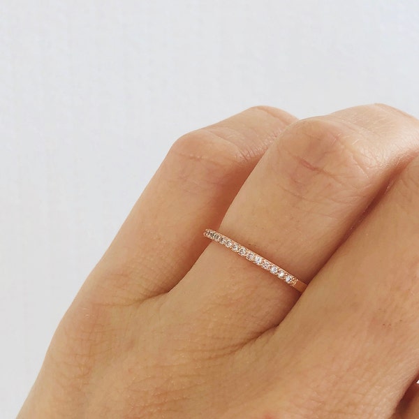 Half Eternity Band. 1mm Eternity Band. Rose Gold Eternity Band. Eternity Ring. Stacking Ring. Rose Gold Half Eternity Band. Wedding Ring.