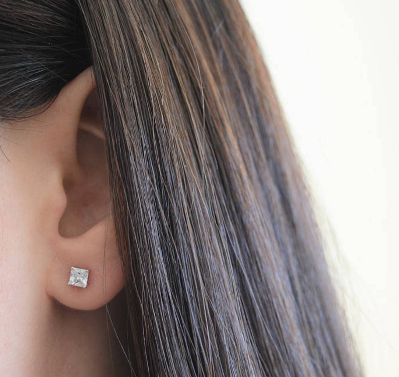 High Quality Cz Stud Earrings. Sterling Silver Square Basket Etsy