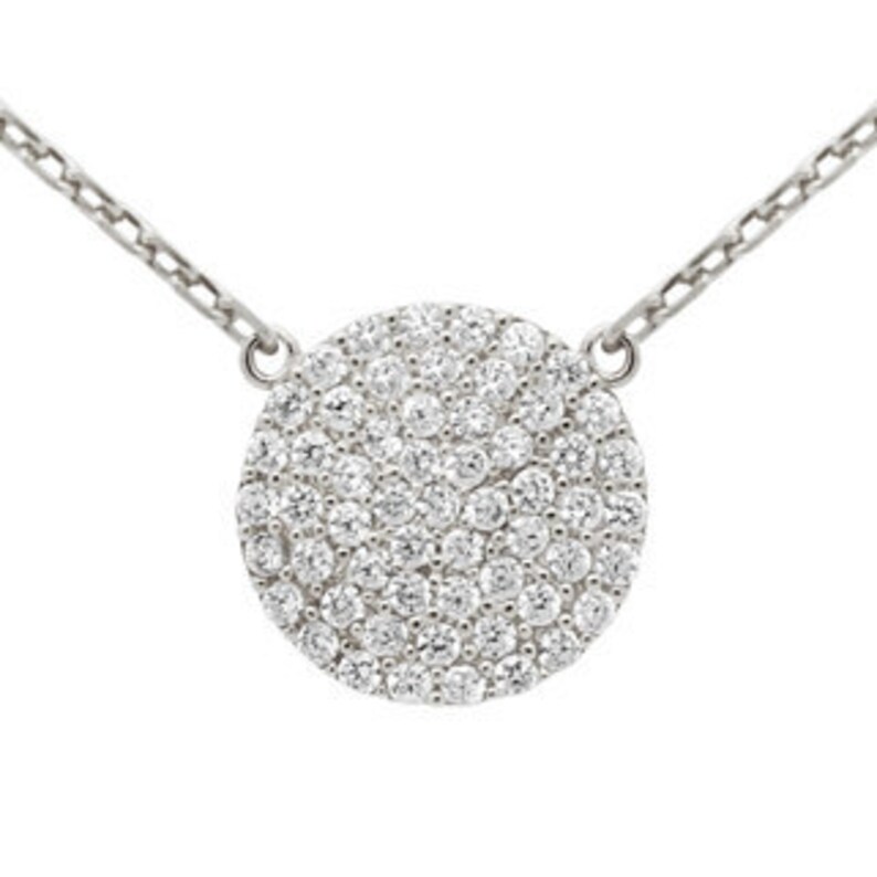 Pave Disc Necklace. Silver Disc Necklace. CZ Disc Necklace. Pave Zircon ...