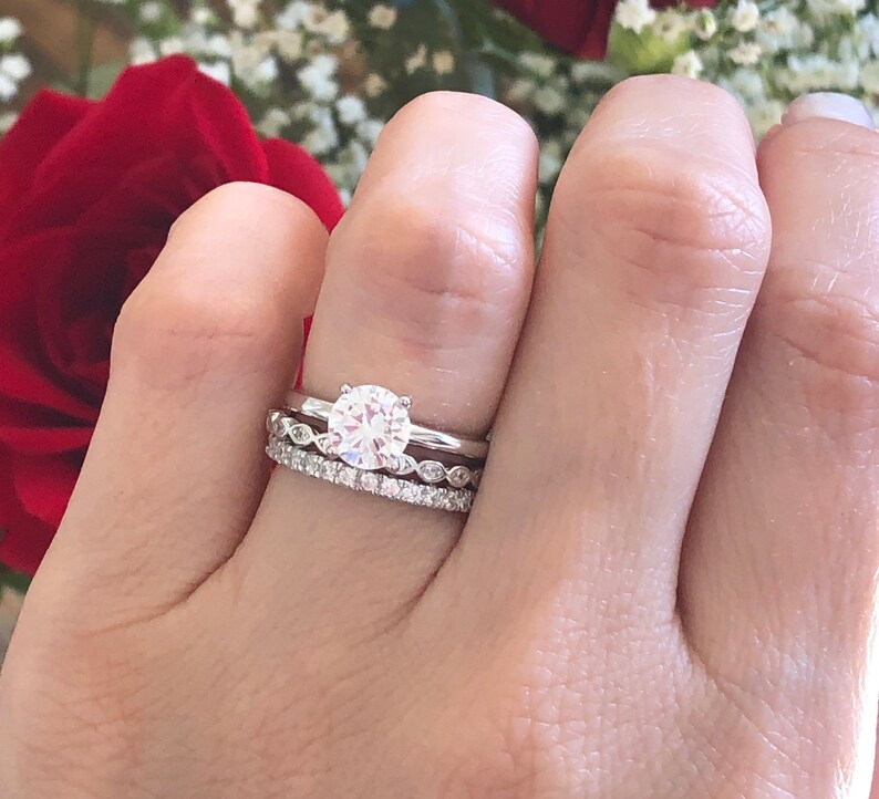 Bridal Ring Set. Sterling Silver Wedding Ring Set. Round Cut Etsy