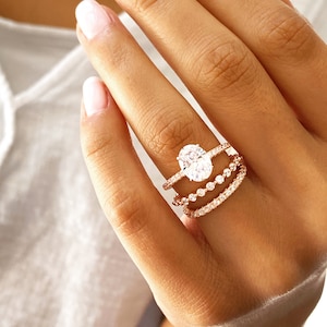 K14YG オーバル　ダイヤモンド　リング　8号 4.0 Ctw Oval Wedding Ring Set. Rose Gold Bridal Rings