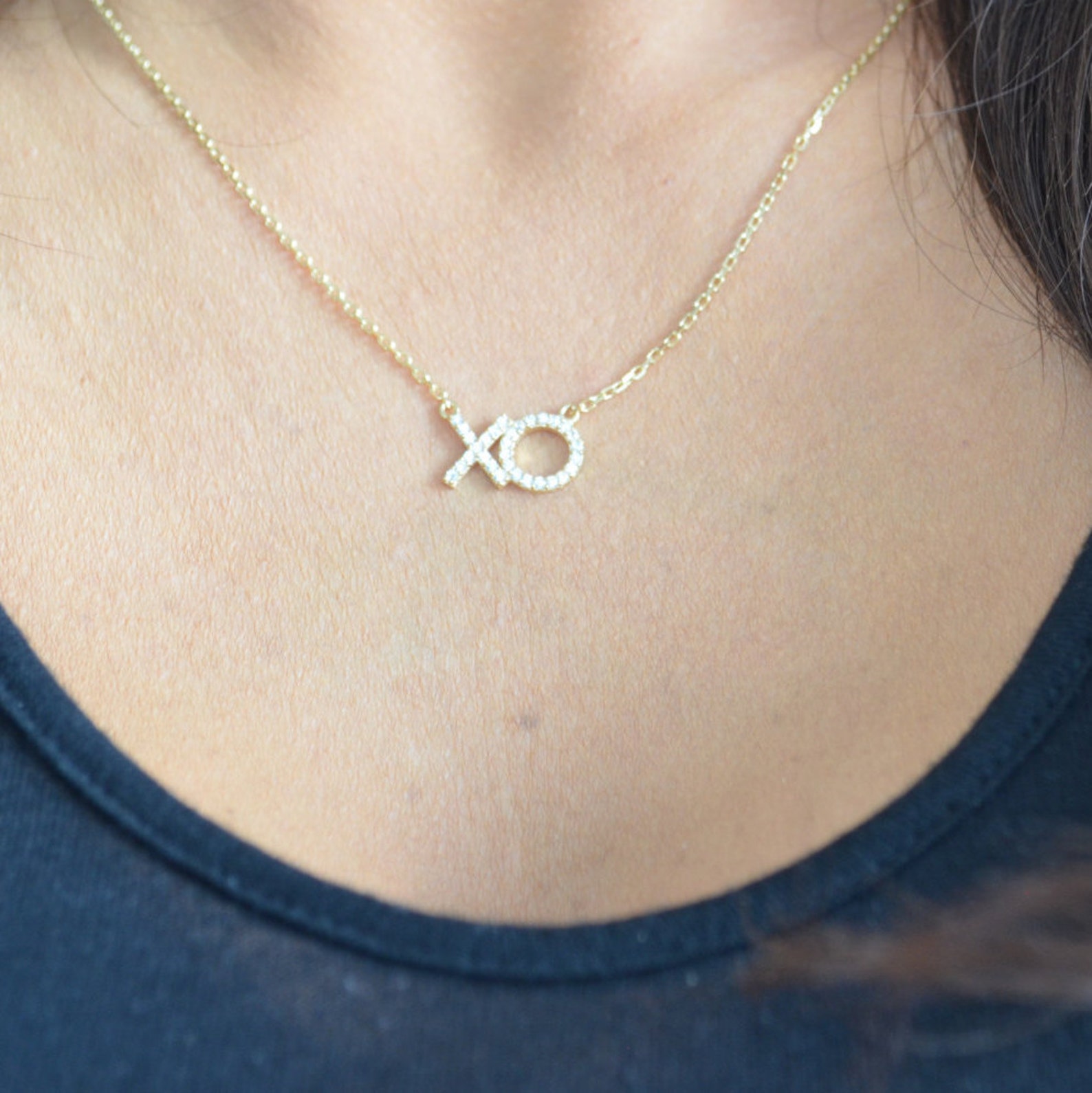 Xoxo Necklace. Xoxo Sterling Silver Cz Necklace. Xoxo Gold Cz Etsy