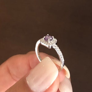 Amethyst Ring. Sterling Silver Delicate Amethyst Ring. Gemstone Ring. February Birthstone Ring. Round Cut Ring. Promise Ring. Sizes 4-10. image 4