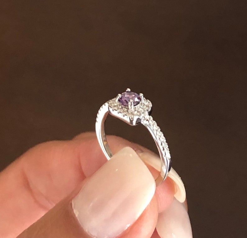 Amethyst Ring. Sterling Silver Delicate Amethyst Ring. Gemstone Ring. February Birthstone Ring. Round Cut Ring. Promise Ring. Sizes 4-10. image 4