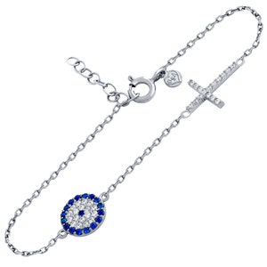 Sterling silver evil eye cross bracelet. Gold evil eye cross bracelet. Rose gold evil eye cross bracelet. Protection bracelet. Mother&#39;s day.