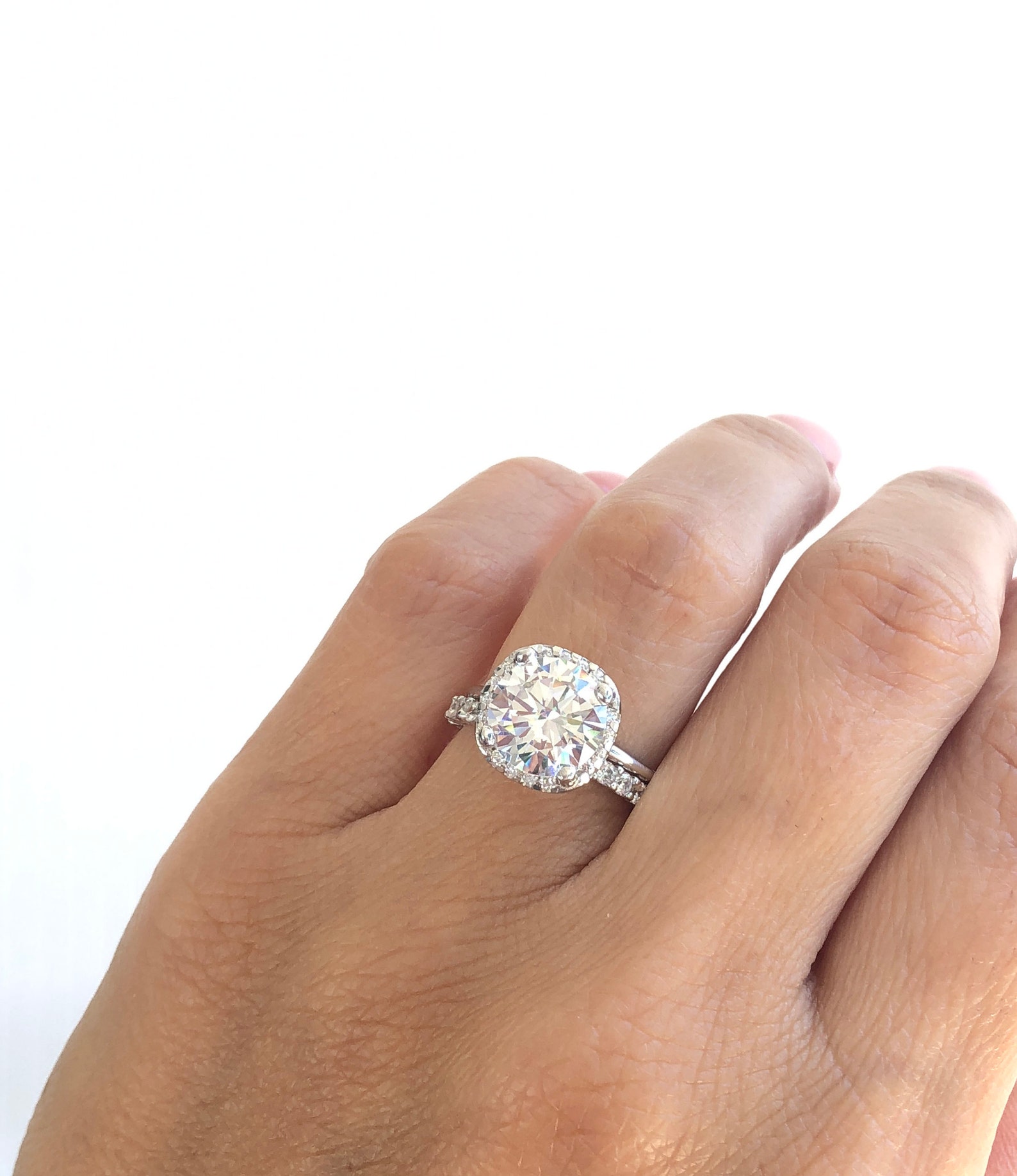 Bridal Ring Set. Sterling Silver Halo Ring Set. 3 Ct Round Cut Etsy