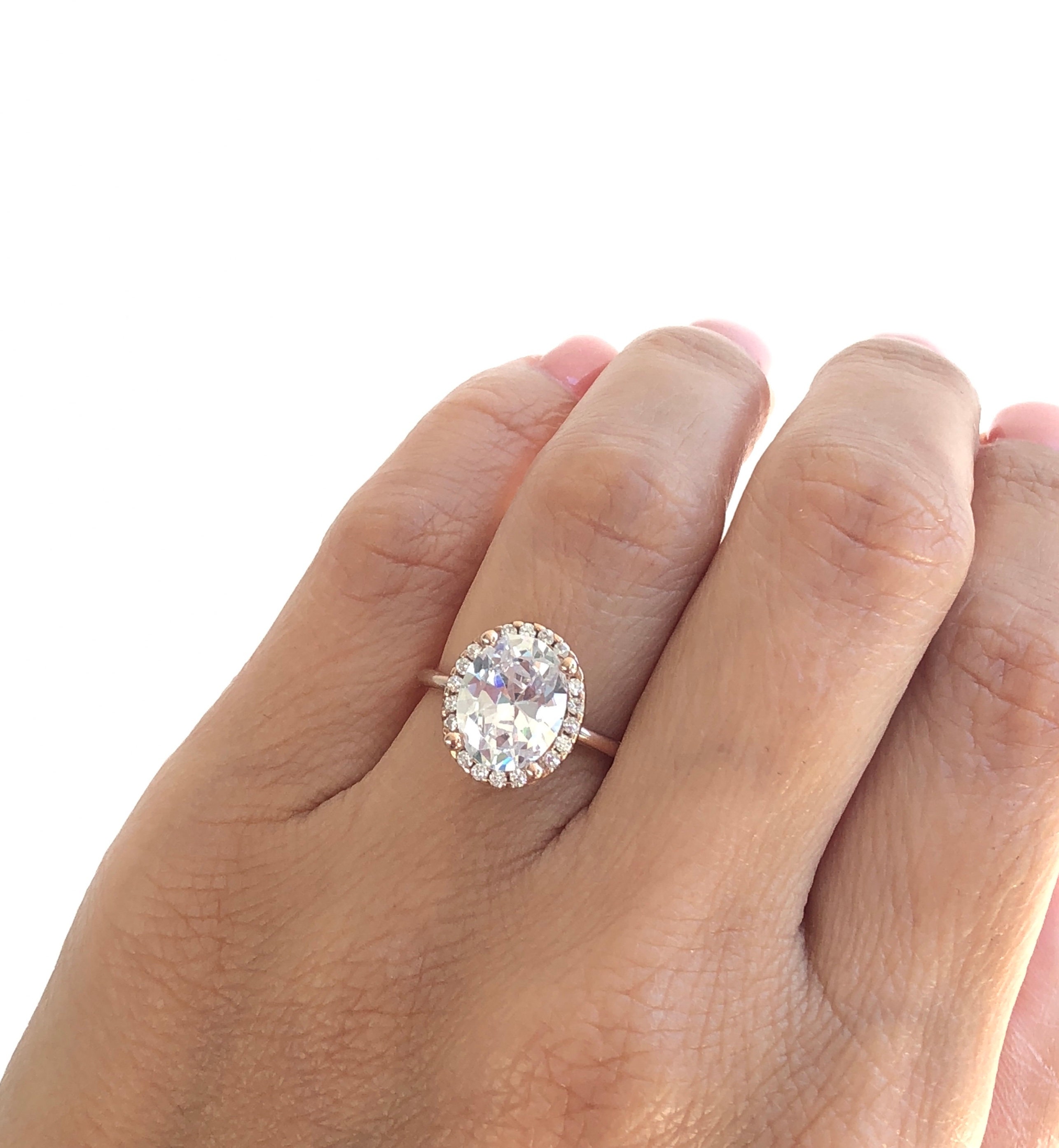 Rose Gold Oval Engagement Ring. Solitaire Ring. Large Stone Etsy