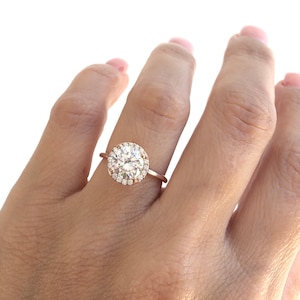 Rose Gold Solitaire Ring. Engagement Ring. Premium Cz Wedding Ring. Rose Gold Halo Ring. Round Cut Engagement Ring. Promise Ring.