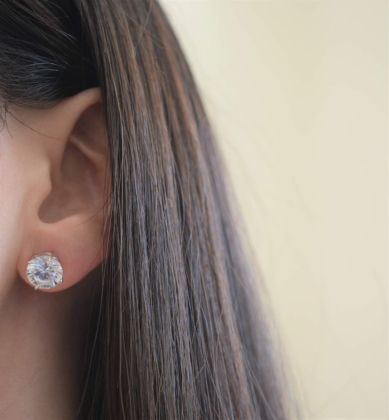 Sterling Silver Round Cz Stud Earrings. 8mm High Quality Cz Etsy