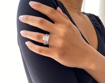 Anello Fascia Eternit&agrave; Argento 925 Con Zirconi Trasparenti, Impilabile, Misure 4-10, Unisex, Sac Silver