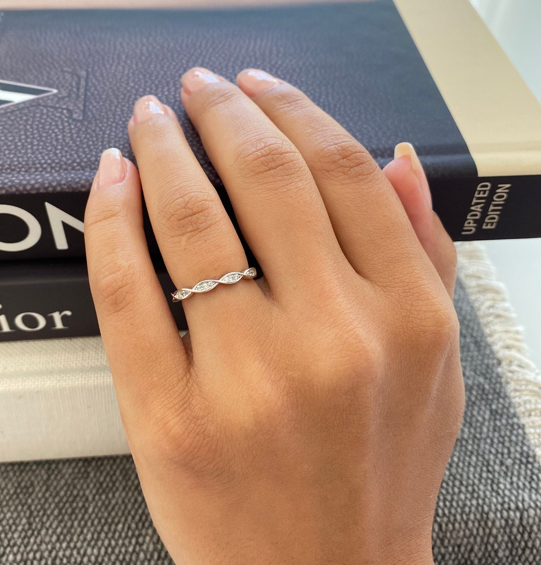Twisted Half Eternity Band. Diamond Simulant Braided Ring. Eternity Ring. Wedding Band. Sterling Silver Braid Ring. 2mm Wedding Band. Etsy UK