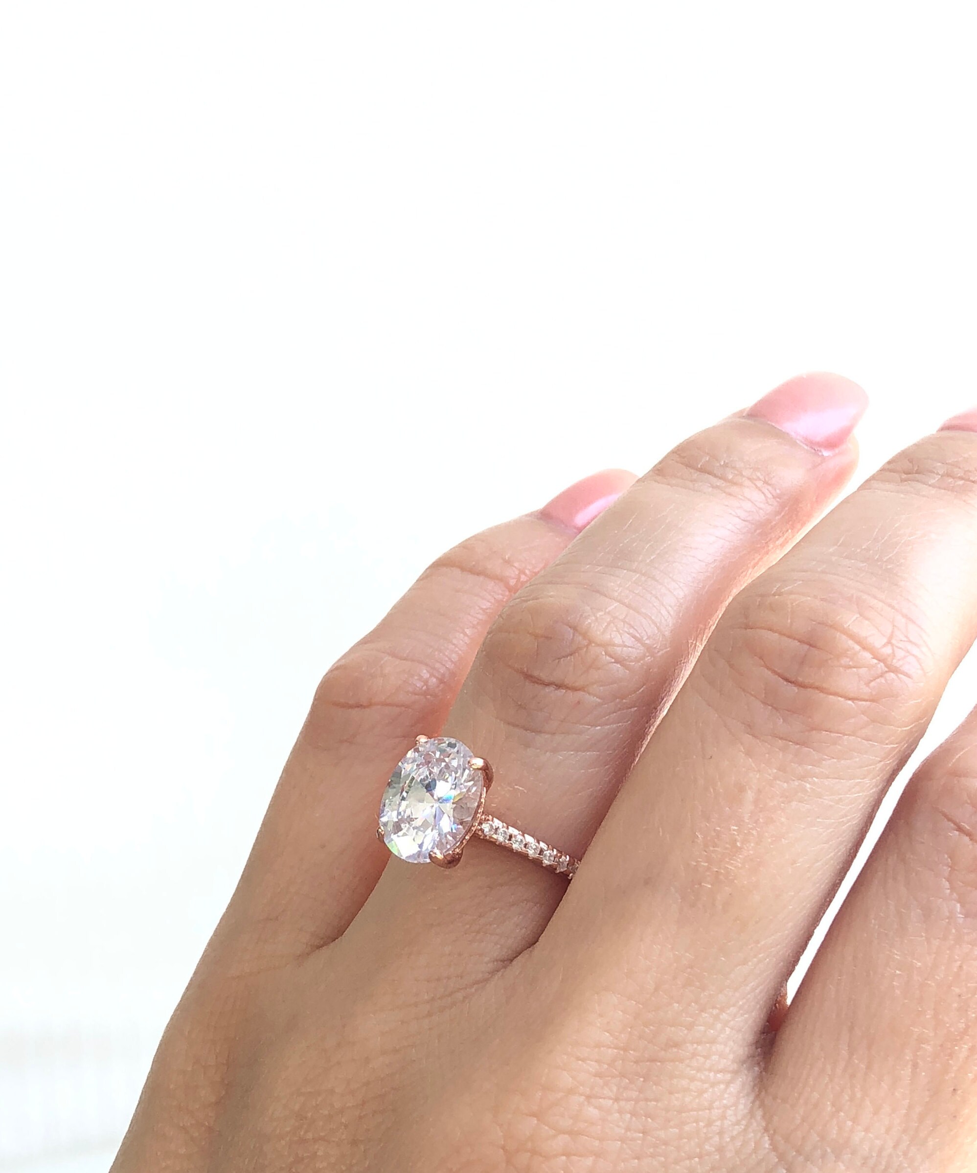 3.25 Ctw Oval Engagement Ring. Rose Gold Wedding Ring. Promise Etsy