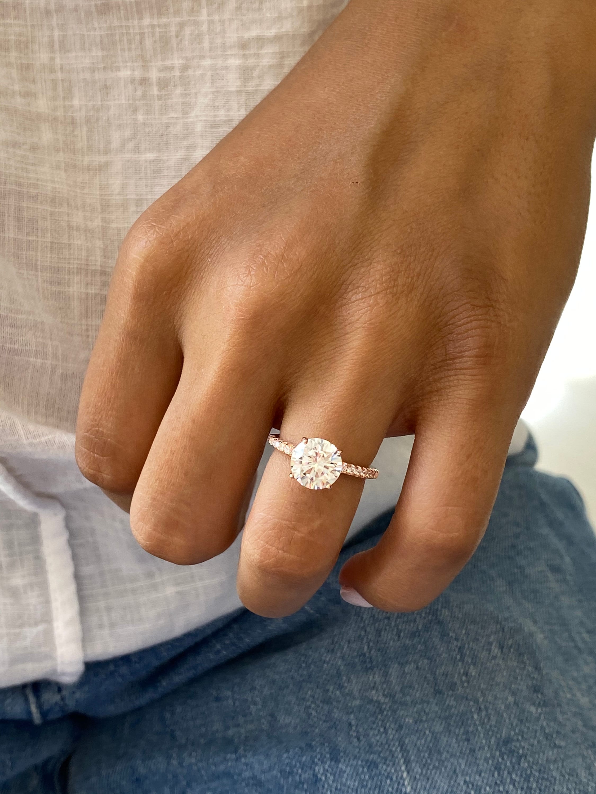 Bague De Fiançailles Oore Jewelry URSULA En Or Rose 14k - Trois Pierres Alexandrite - Taille 7