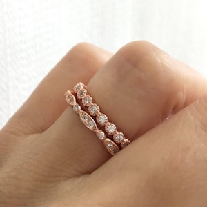 Art Deco Ring Set. Rose Gold Art Deco And Eternity Ring Set. Engagement Ring. Stacking Rings. Rose Gold Marquise Ring. Wedding Ring.